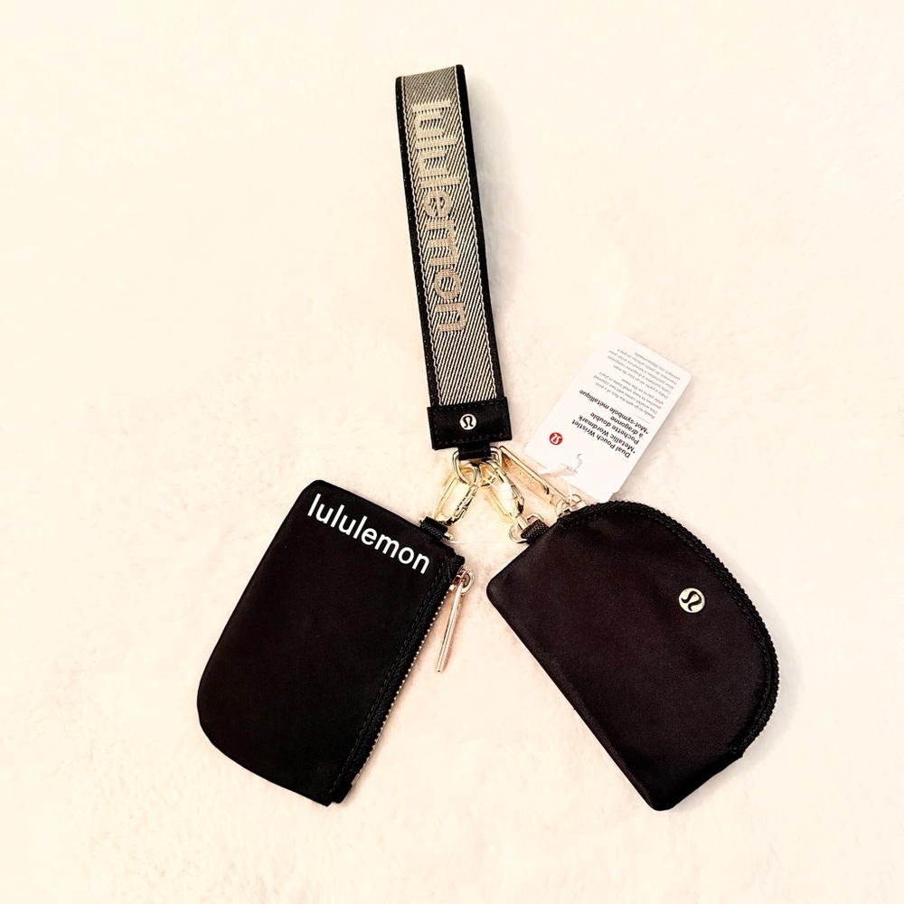 Lululemon Black Dual Pouch Wrislet Wordmark with Gold Accents - Picture 2 of 6